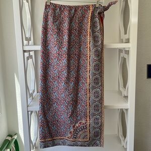 Lauren Ralph Lauren 100% Cotton Batik Paisley Red Blue Yellow Wrap Skirt Size 6